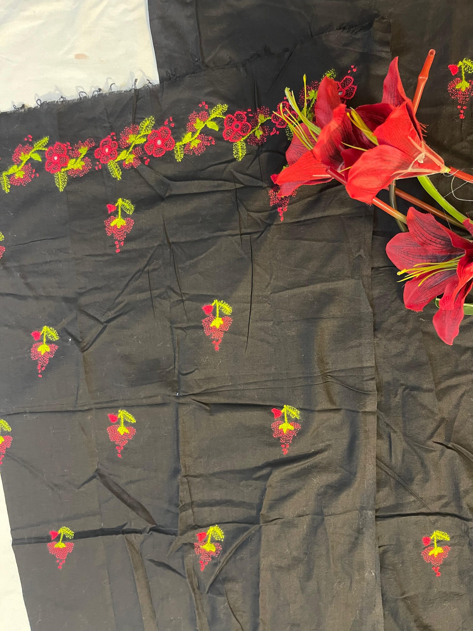 Black Handmade Kacha Tanka Embroidered Unstitched Lawn Shirt | Premium Women's Summer Kurta Fabric - Image 4