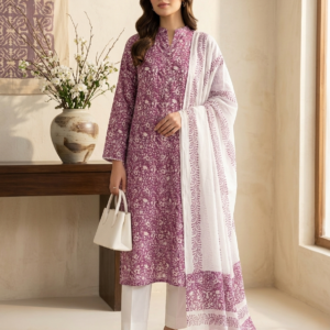Mulberry Purple Chikankari Inspired Pure Lawn Shirt & Dupatta | Unstitched 2 Piece by Kaar-e-Nakh