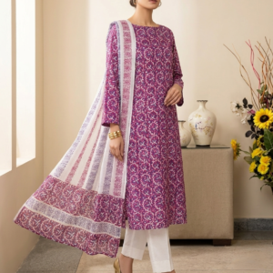 Berry Purple Block Printed Lawn Suit with Soft Chiffon Dupatta | Premium Unstitched 2 Piece