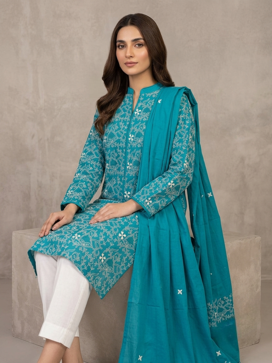 blooming-teal-embroidered-lawn-2-piece-unstitched-suit-with-embroidered-dupatta-premium-summer-collection