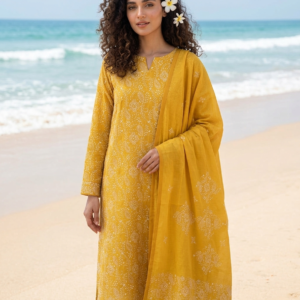 Sunshine Yellow Embroidered Lawn 2-Piece Unstitched Suit with Embroidered Dupatta | Premium Summer Collection