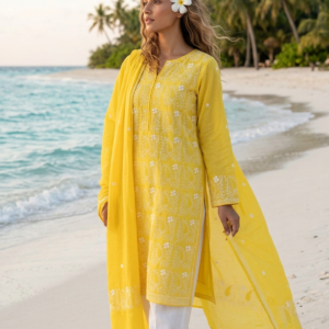 Blooming Lemon Yellow Embroidered Lawn 2-Piece Unstitched Suit with Embroidered Dupatta | Premium Summer Collection