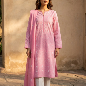 Blooming Pink Embroidered Lawn 2-Piece Unstitched Suit with Embroidered Dupatta | Premium Summer Collection
