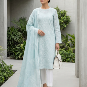 Ice Blue Embroidered Lawn 2-Piece Unstitched Suit with Embroidered Dupatta | Premium Summer Collection