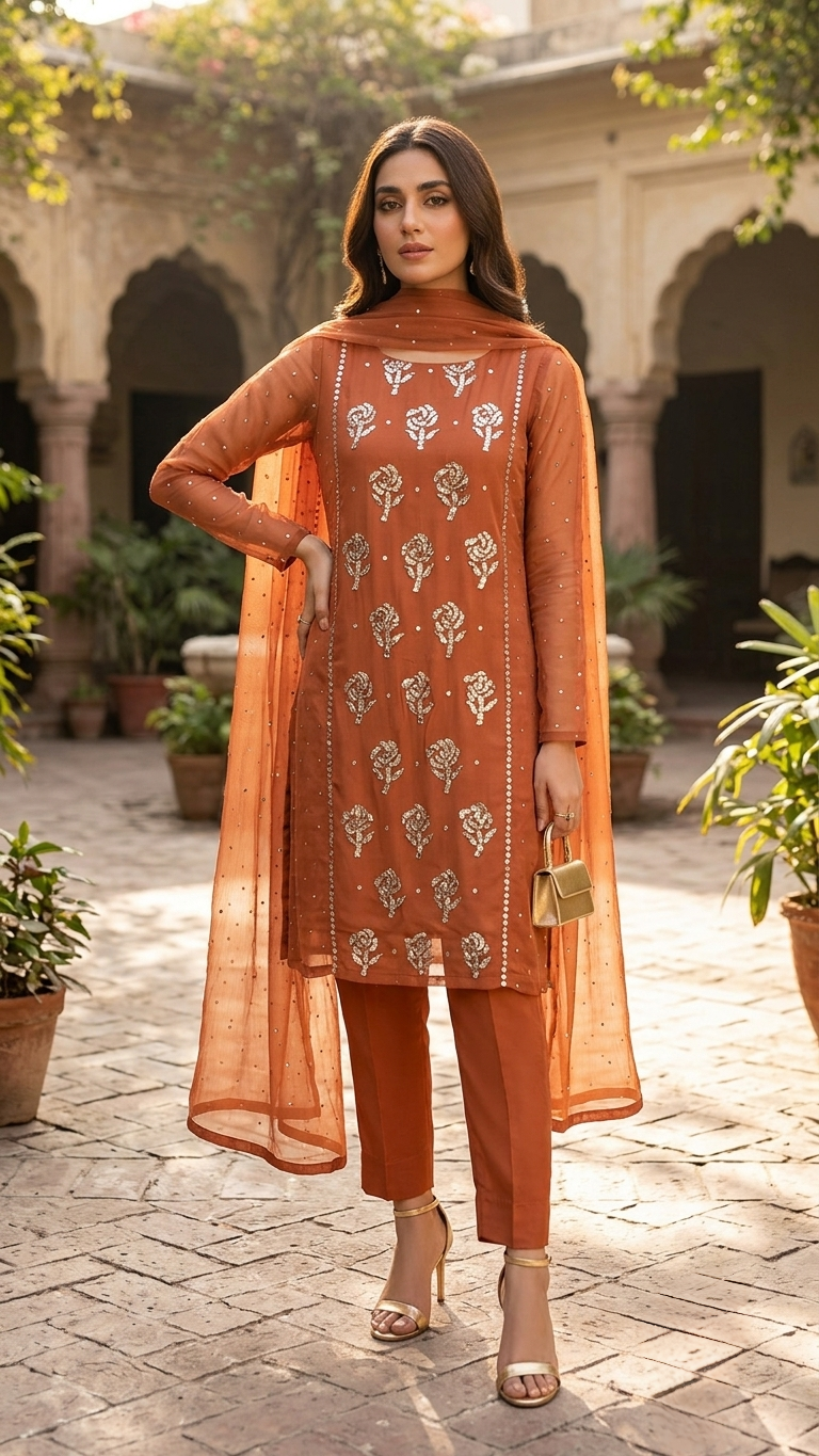 rust-peach-mukesh-kamdani-shaffon-suit-with-hand-embellishment-kaar-e-nakh
