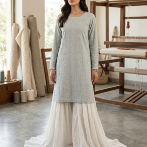 Handmade Embroidered Ice Blue Lawn Kurta for Women | Premium Floral Embroidered Summer Lawn Shirt