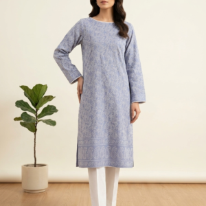 Periwinkle Blue Handmade Embroidered Lawn Kurta for Women | Premium Floral & Paisley Embroidered Summer Lawn Shirt