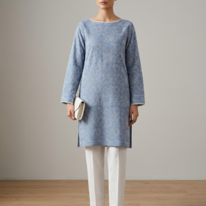Greyish Blue Handmade Embroidered Lawn Kurta for Women | Premium Paisley Embroidered Summer Lawn Shirt