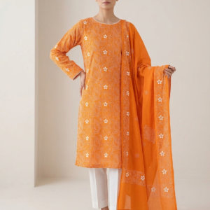 Mustard Orange Handmade Chikankari Shirt & Dupatta | Unstitched Pure Lawn Suit