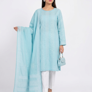 Soft Powder Blue Handmade Appliqué 2 Piece Unstitched Lawn Suit (Shirt & Dupatta)