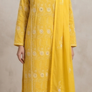 Sunflower Yellow 2-Piece Handmade Embroidered Lawn Suit with Dupatta | Mini Shisha & French Knot Chikankari | Premium Pure Lawn