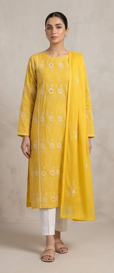 Sunflower Yellow 2-Piece Handmade Embroidered Lawn Suit with Dupatta | Mini Shisha & French Knot Chikankari | Premium Pure Lawn