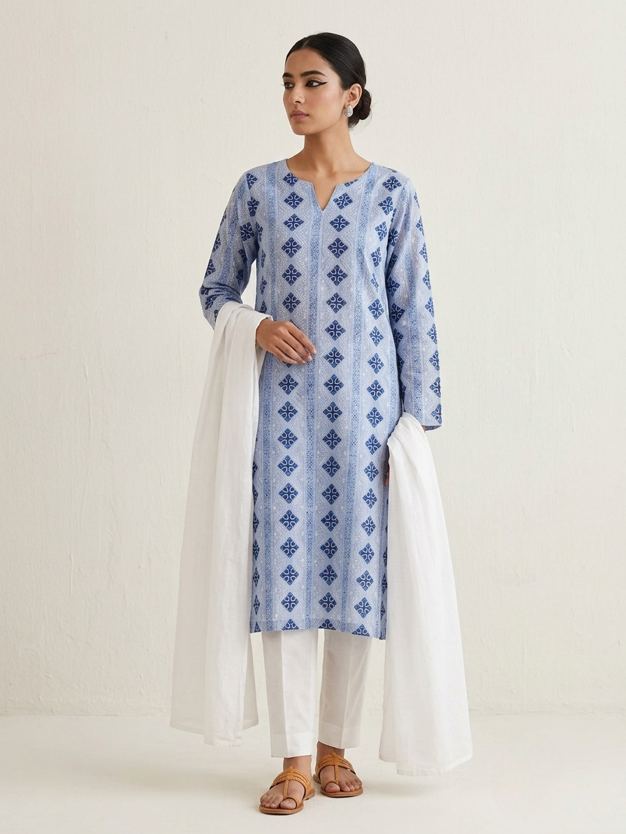 sky-blue-handmade-block-printed-chikankari-kurta-premium-pure-lawn-unstitched-shirt-summer-collection