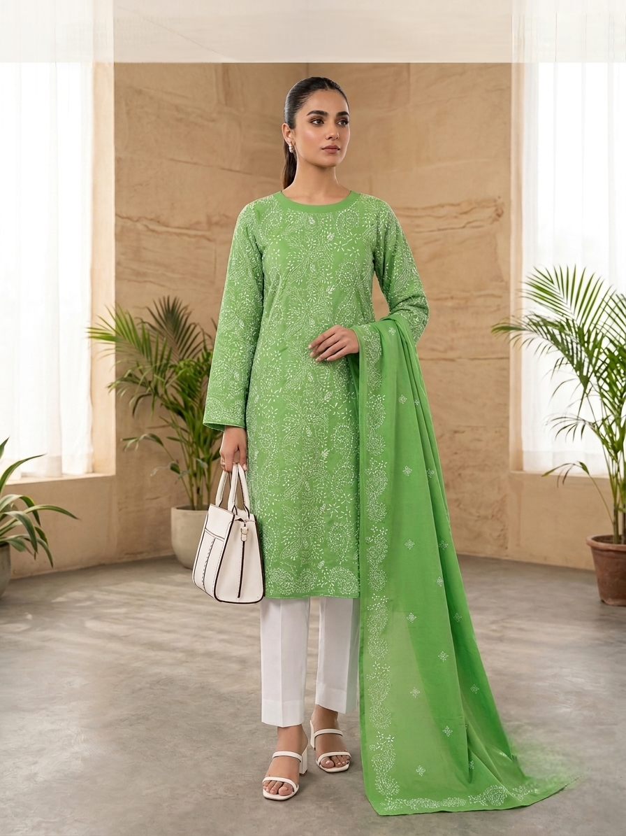spring-green-handmade-chikankari-shirt-dupatta-unstitched-pure-lawn-summer-suit