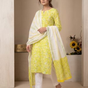 Sunshine Flora Premium Pure Lawn Shirt & Soft Chiffon Dupatta | Unstitched 2 Piece Block Print Suit