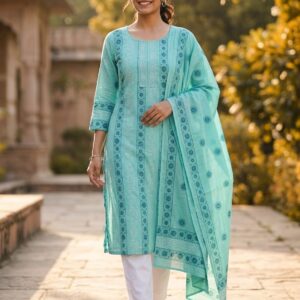 Aqua Serenity Premium Pure Lawn Shirt & Soft Chiffon Dupatta | Unstitched 2 Piece Summer Lawn Suit