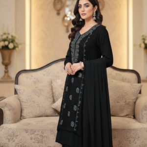 Black Mukesh Kamdani Shaffon Dress | Luxury Unstitched Festive 2 Piece Suit