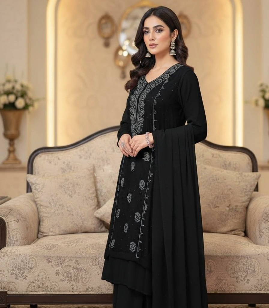 black-mukesh-kamdani-shaffon-dress-luxury-unstitched-festive-2-piece-suit