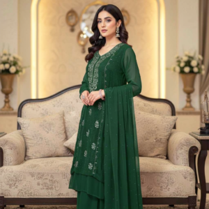 Teal Green Mukesh Kamdani Shaffon Suit with Hand Embellishment | Kaar-e-Nakh
