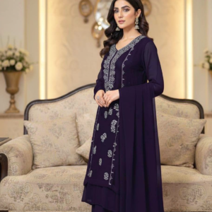 Purple Mukesh Kamdani Shaffon Suit with Hand Embellishment | Kaar-e-Nakh