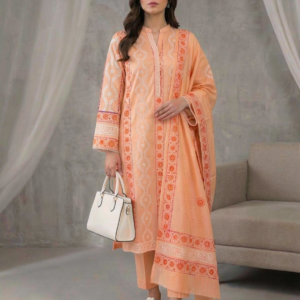 Peach Chikankari Embroidered Pure Lawn Shirt & Dupatta