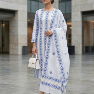 Ivory White Royal Blue Shirt & Dupatta