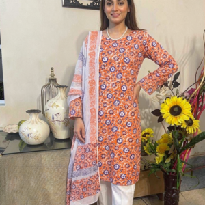 Amber & Indigo Block Print Pure Lawn Shirt & Dupatta | Unstitched 2 Piece Summer Collection