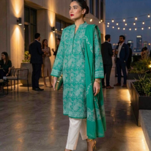 Emerald Green Embroidered Lawn 2-Piece Unstitched Suit with Embroidered Dupatta | Premium Summer Collection