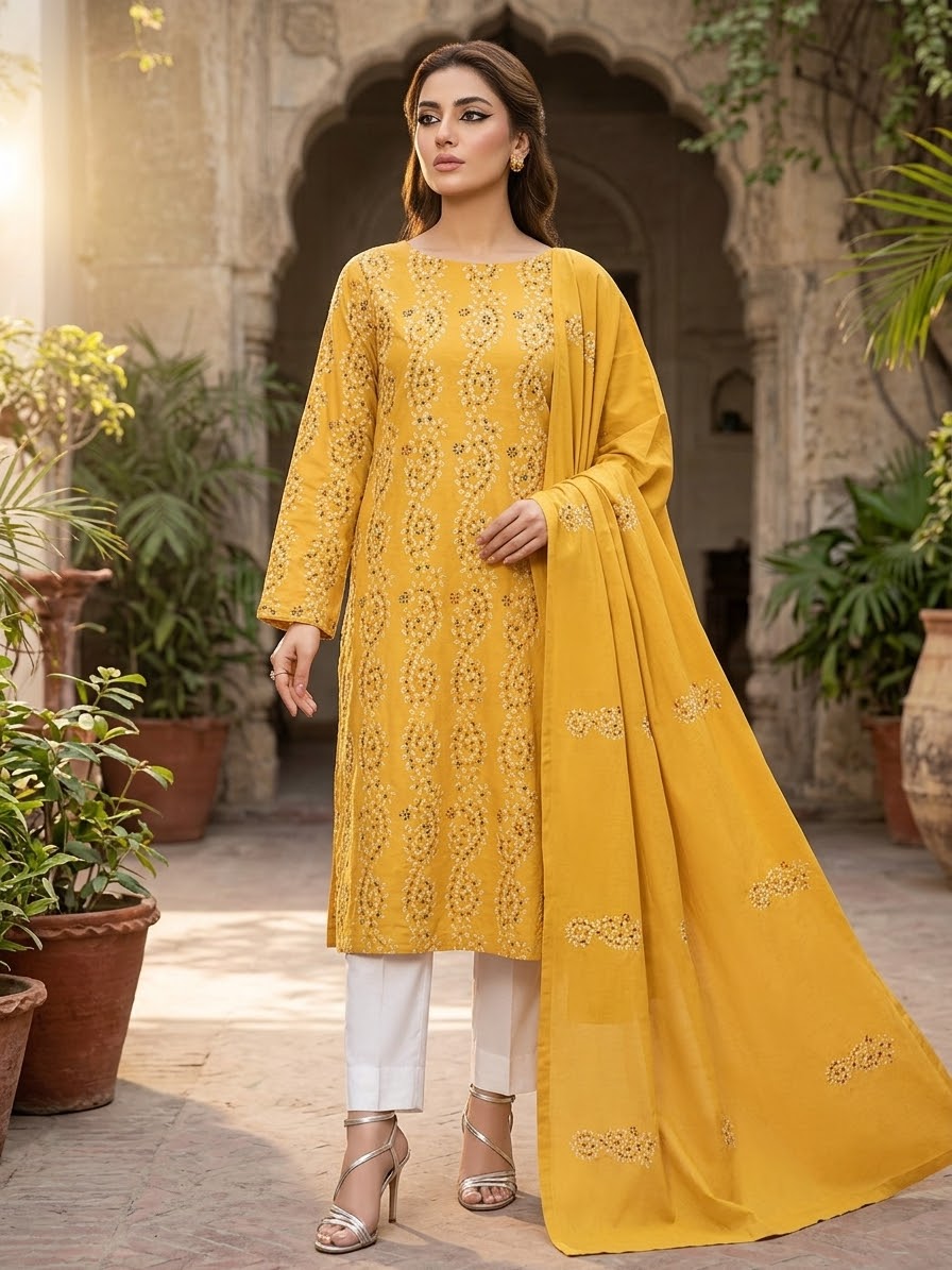golden-mustard-with-white-navy-blue-multicolor-french-knot-embroidery-pure-lawn-unstitched-suit-golden-mustard-pure-lawn-dupatta