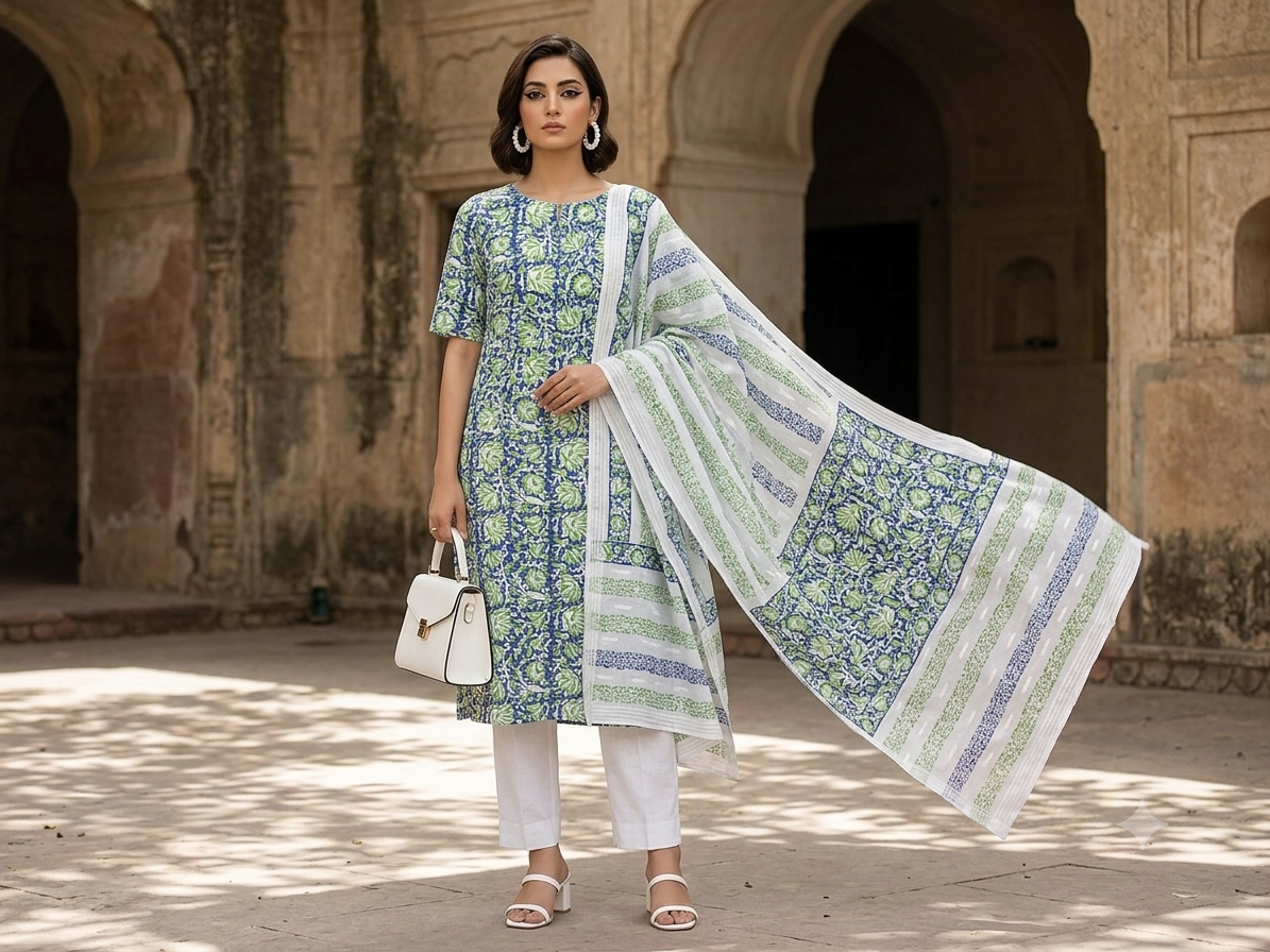 cobalt-blue-with-green-floral-hand-block-printed-pure-lawn-unstitched-suit-white-broshia