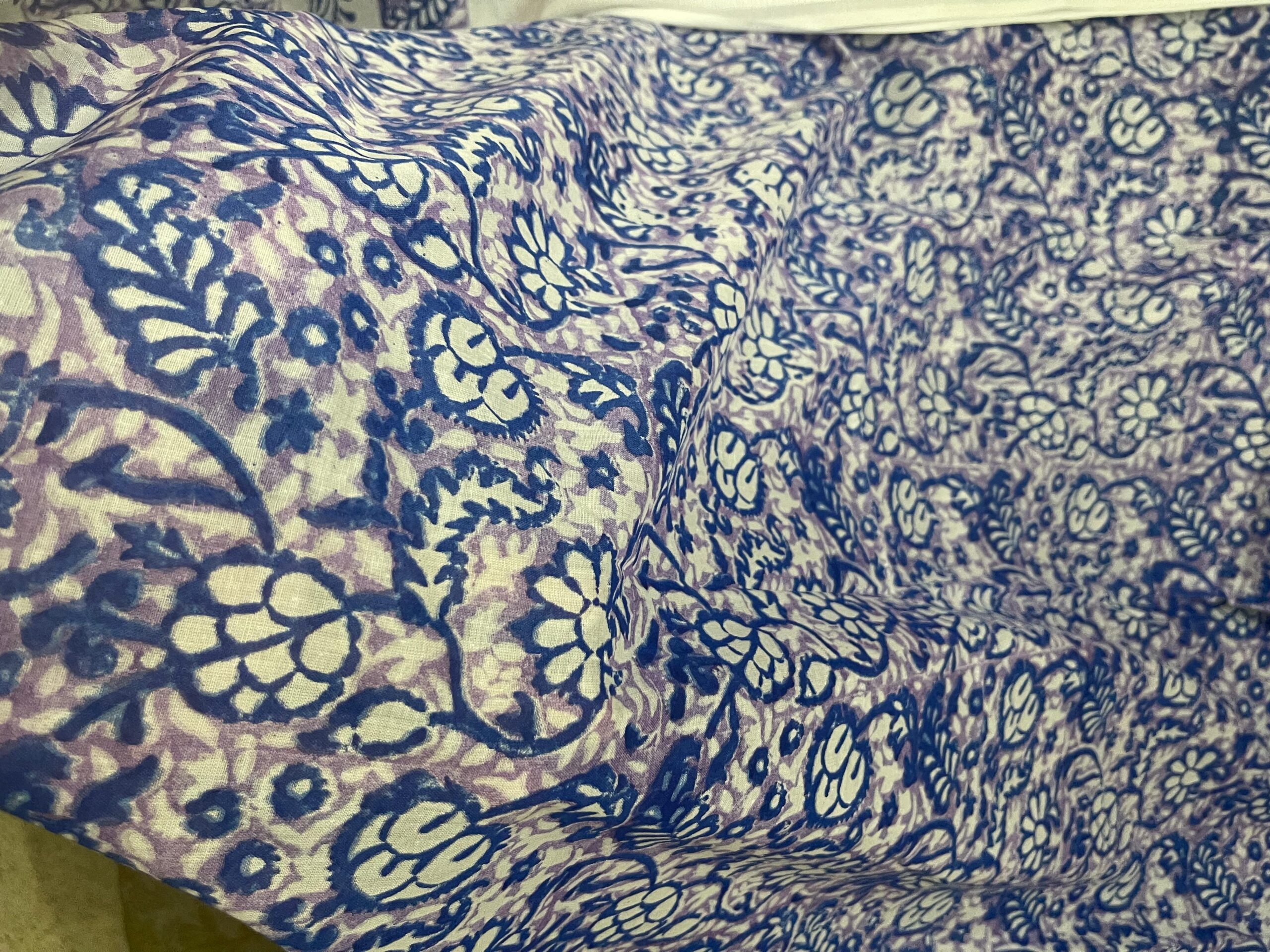 Light Lavender with Royal Blue & Purple Block Print Pure Lawn Unstitched Suit | White Broshia Dupatta with Royal Blue & Purple Block Print - Image 5