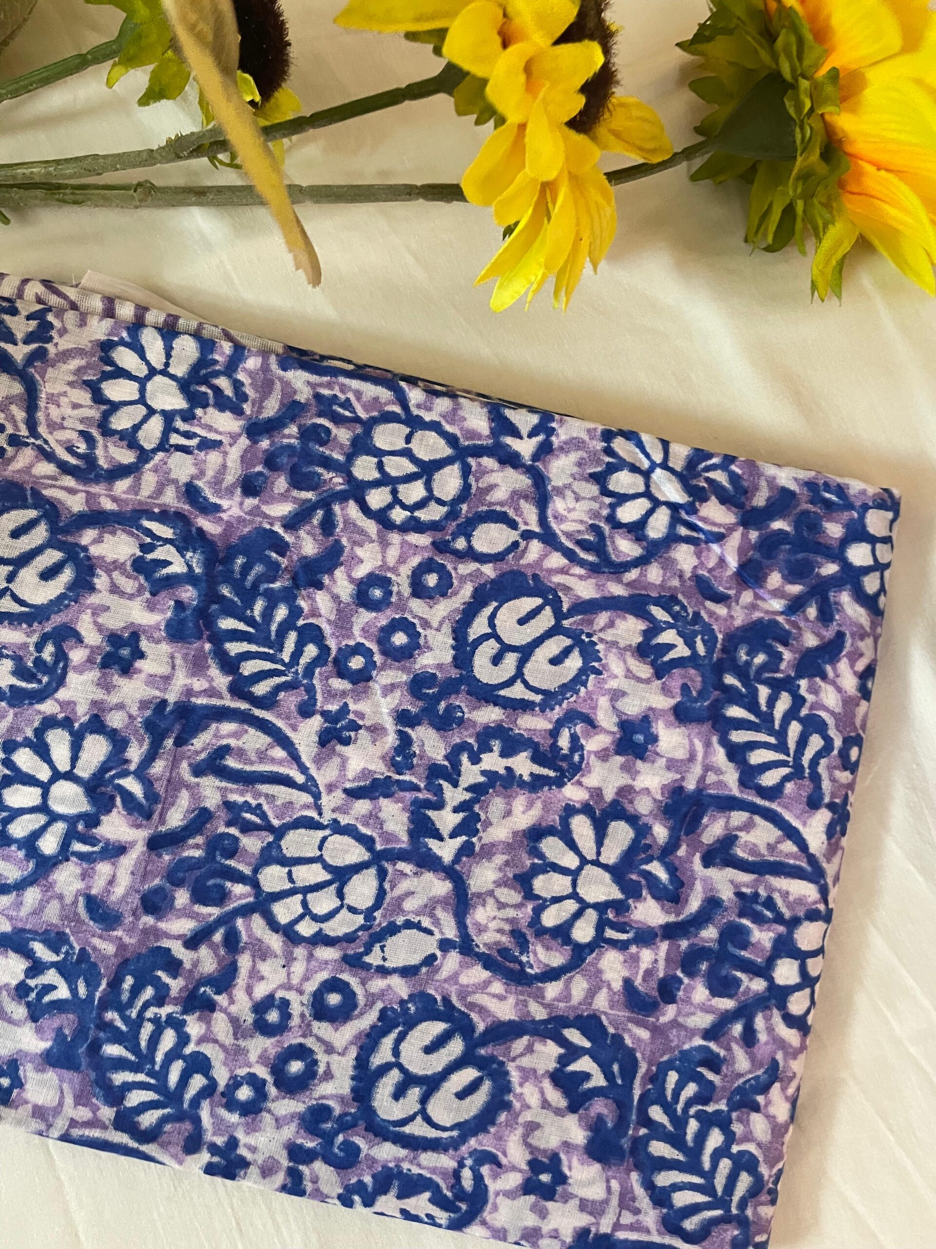 Light Lavender with Royal Blue & Purple Block Print Pure Lawn Unstitched Suit | White Broshia Dupatta with Royal Blue & Purple Block Print - Image 6