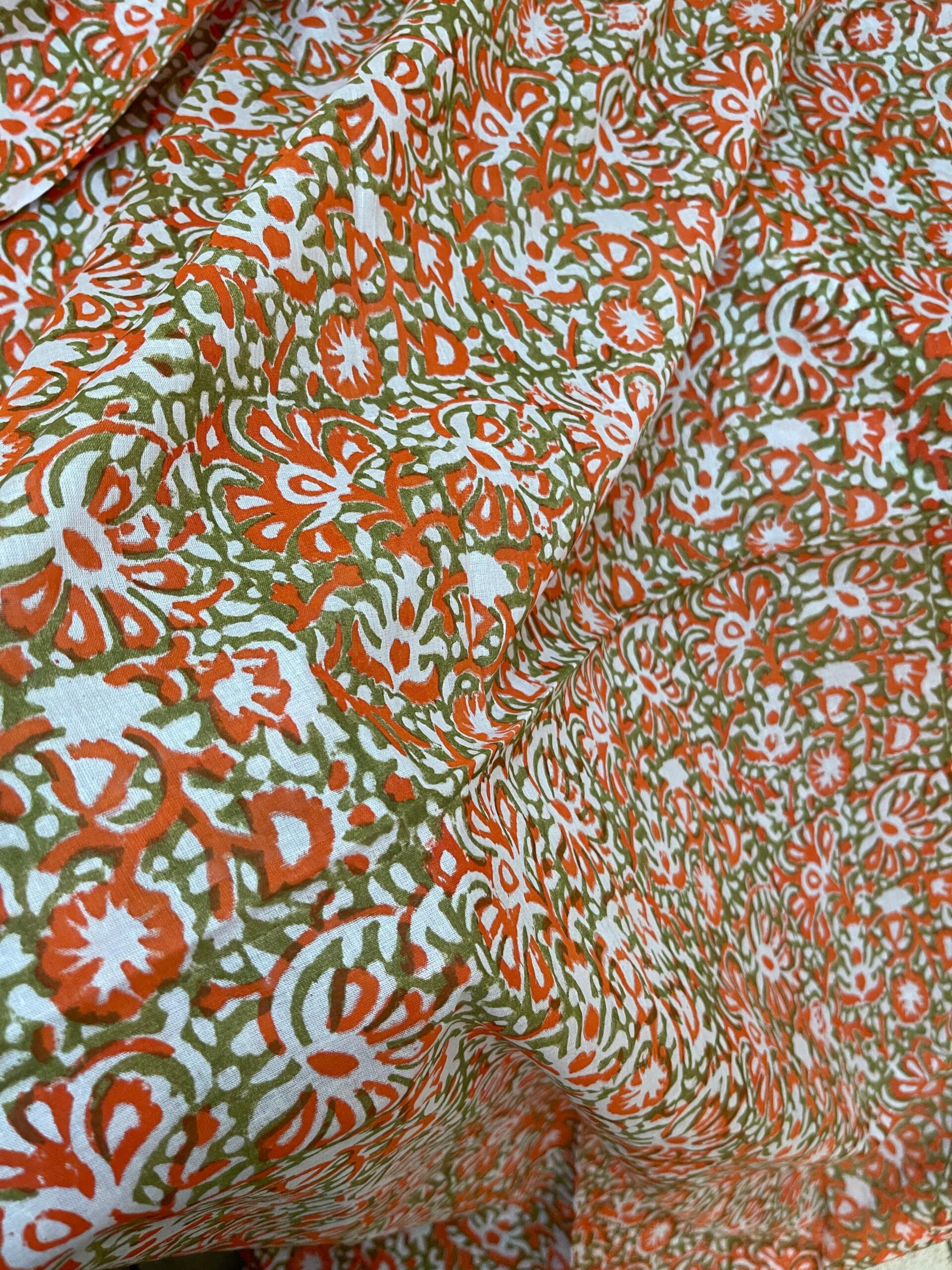 Off-White with Rust Orange & Sage Green Block Print Pure Lawn Unstitched Suit | White Broshia Dupatta with Rust Orange & Olive Green Block Print - Image 4