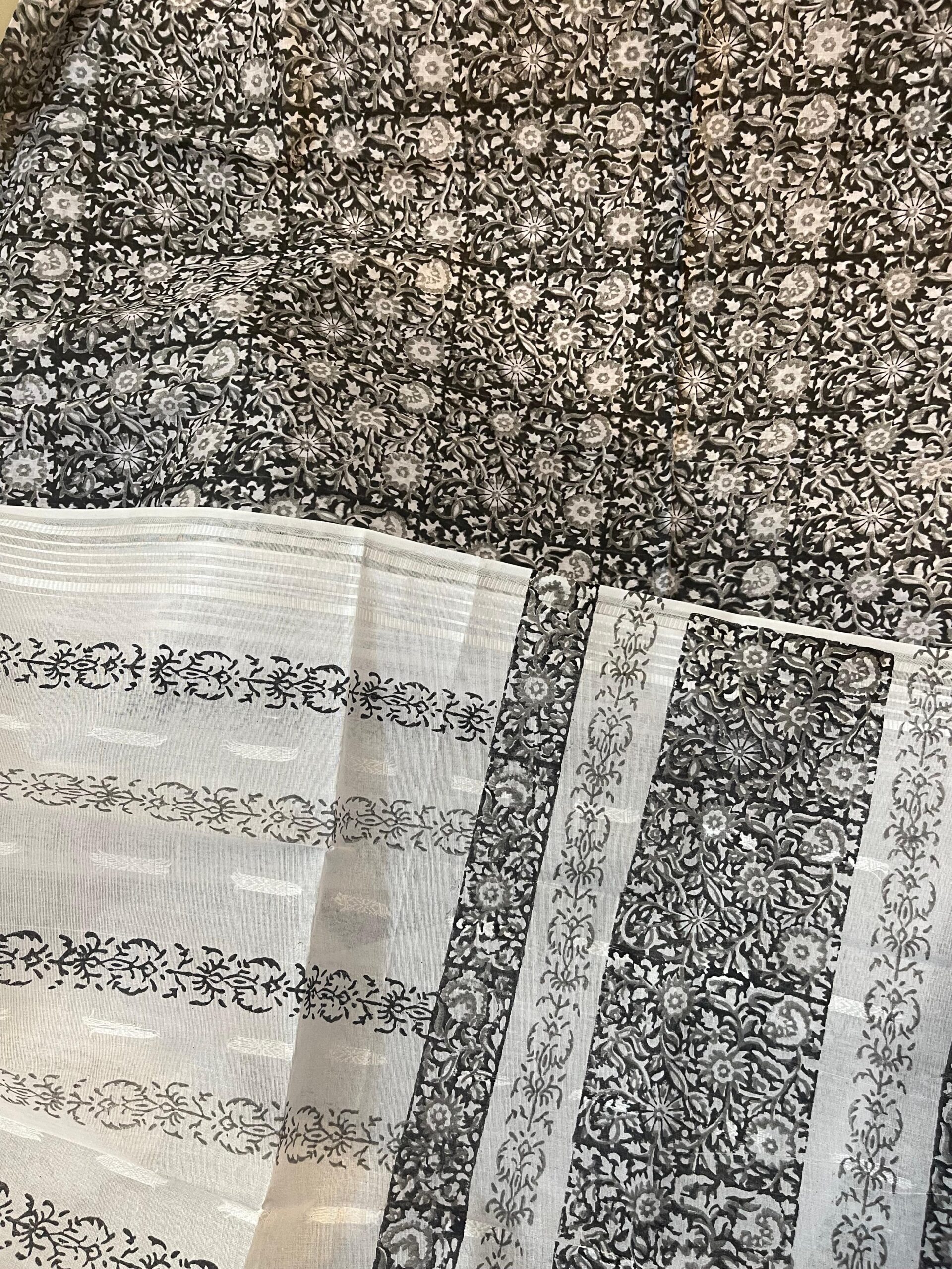 Dark Grey Pure Lawn Unstitched Suit with White & Grey Block Print and White Broshia Dupatta - Image 4