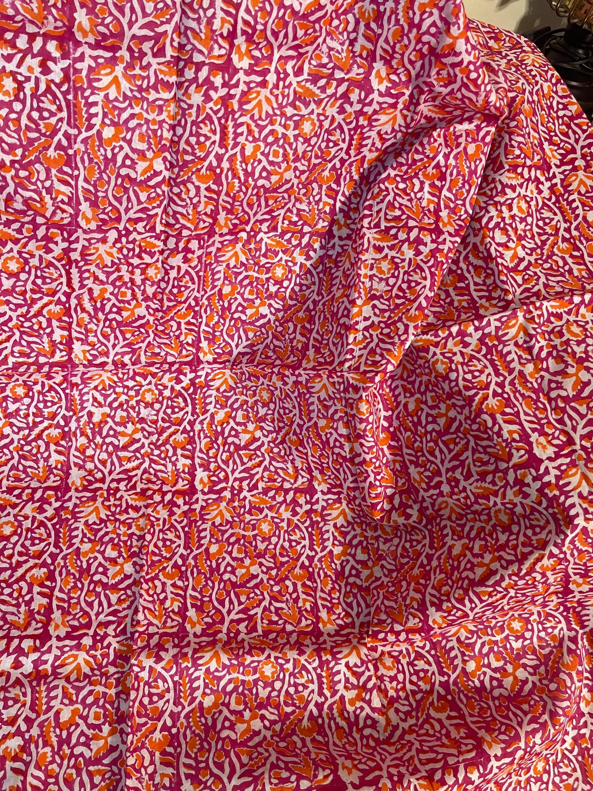 Magenta Pink & Orange Hand Block Printed Pure Lawn Suit with Broshia Dupatta - Image 3