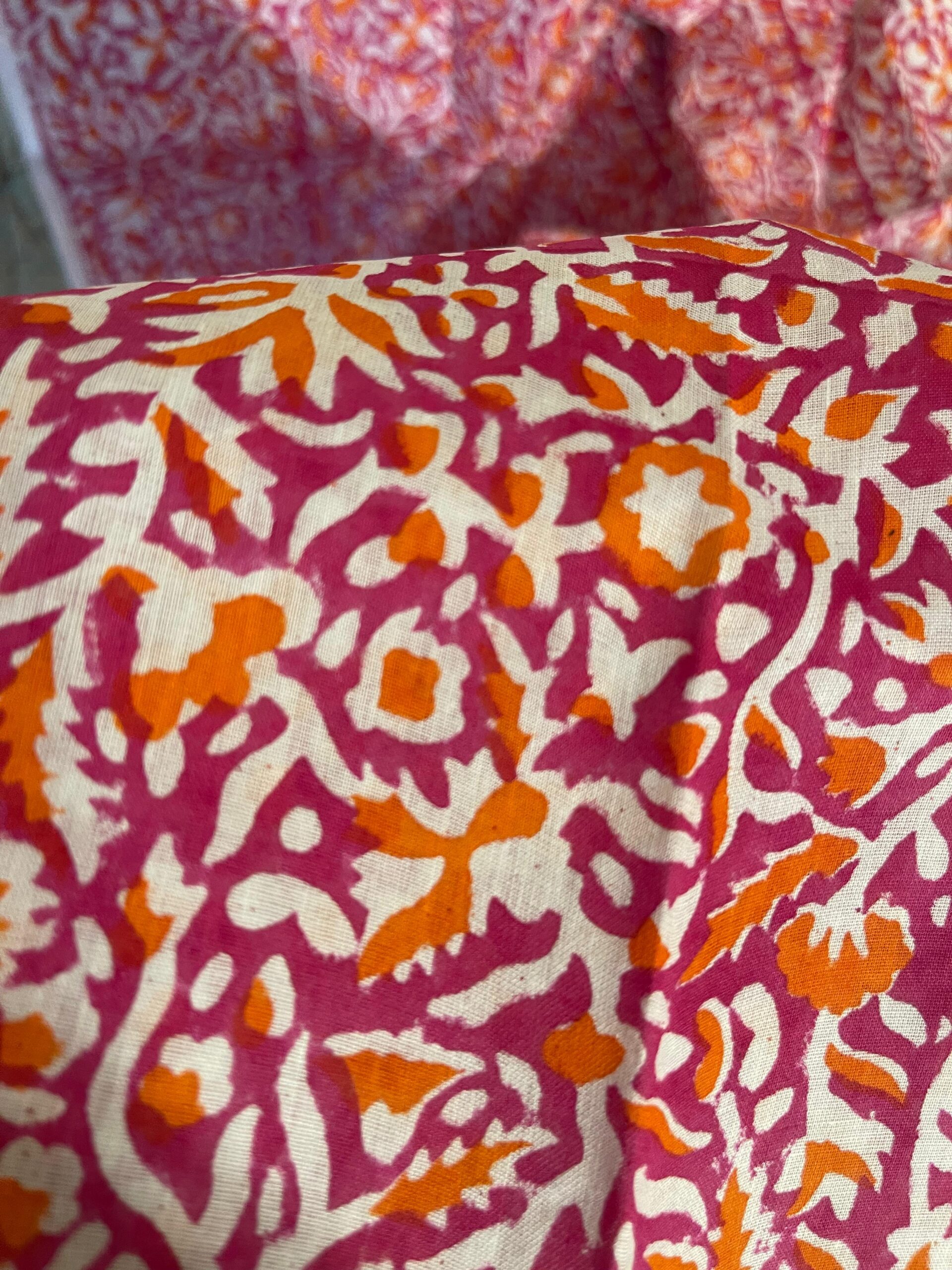 Magenta Pink & Orange Hand Block Printed Pure Lawn Suit with Broshia Dupatta - Image 4