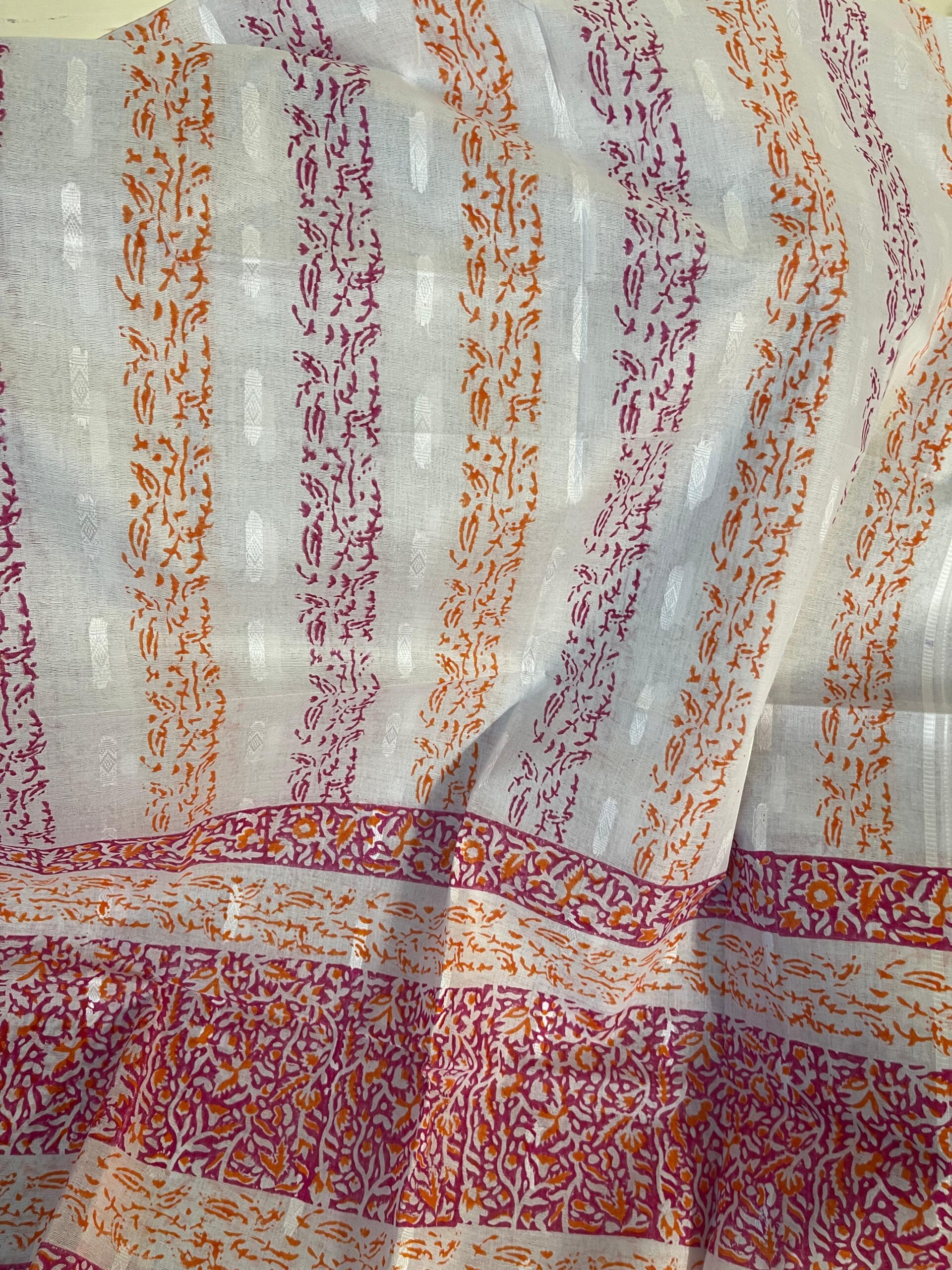 Magenta Pink & Orange Hand Block Printed Pure Lawn Suit with Broshia Dupatta - Image 5