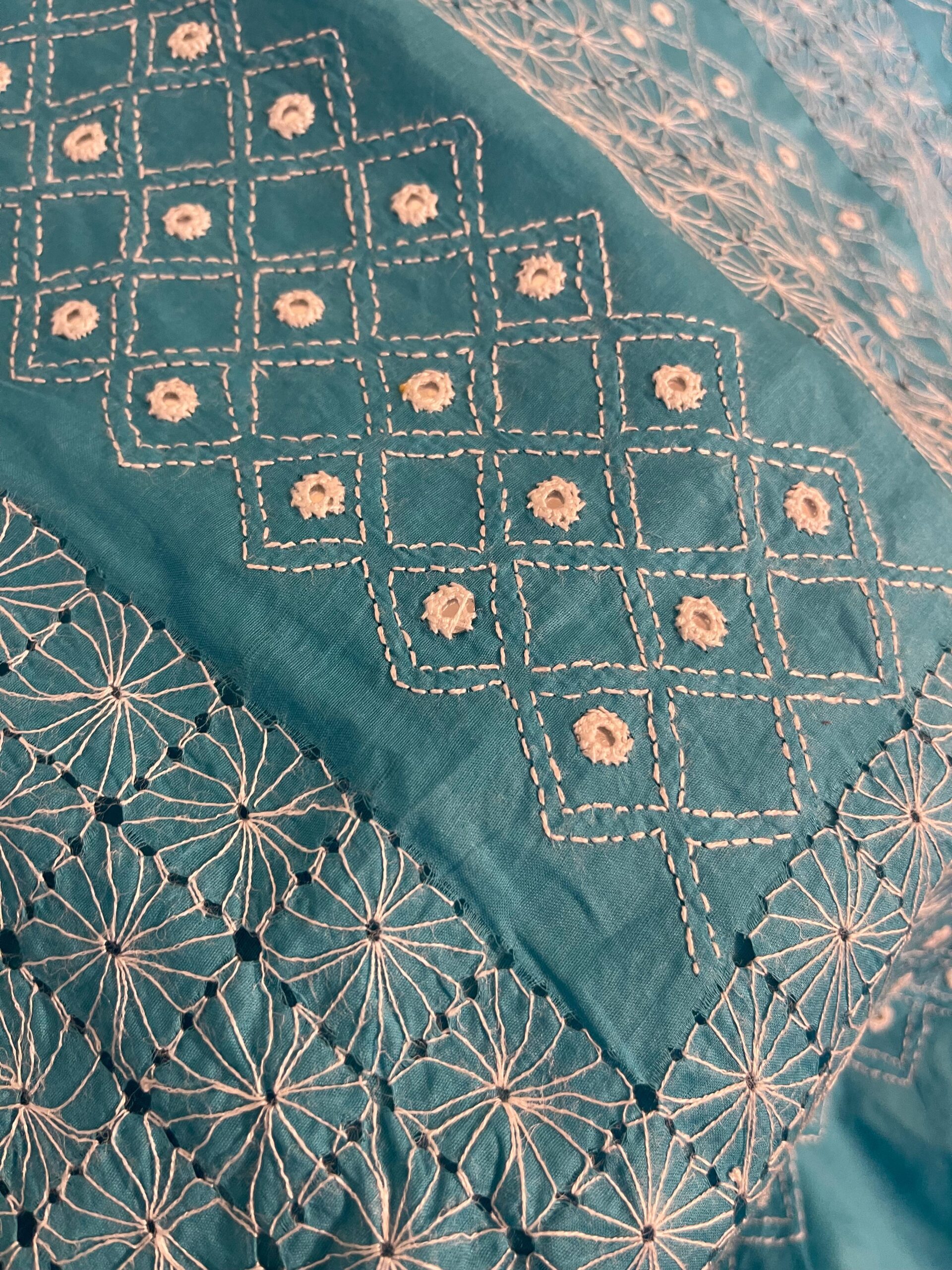 Teal Blue with White Taarkashi & Sheesha Kaari Pure Lawn Unstitched Suit | Teal Blue Pure Lawn Dupatta - Image 2