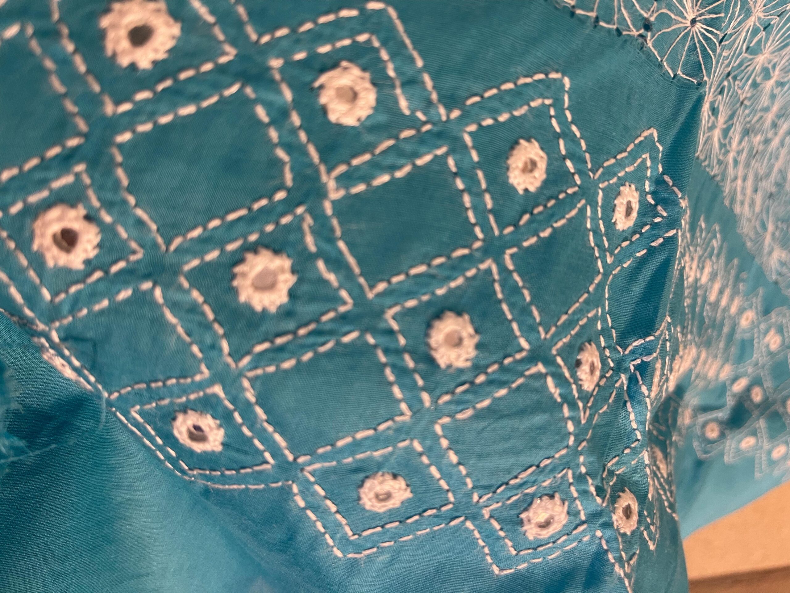 Teal Blue with White Taarkashi & Sheesha Kaari Pure Lawn Unstitched Suit | Teal Blue Pure Lawn Dupatta - Image 3