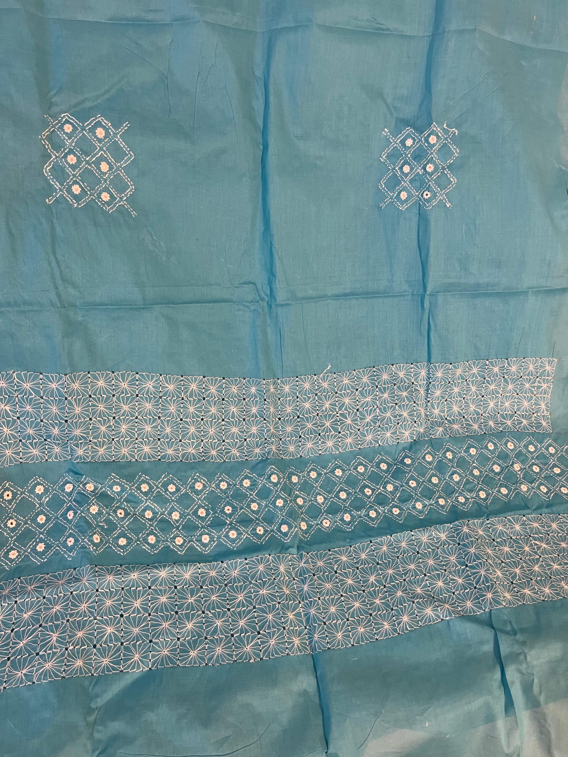 Teal Blue with White Taarkashi & Sheesha Kaari Pure Lawn Unstitched Suit | Teal Blue Pure Lawn Dupatta - Image 4