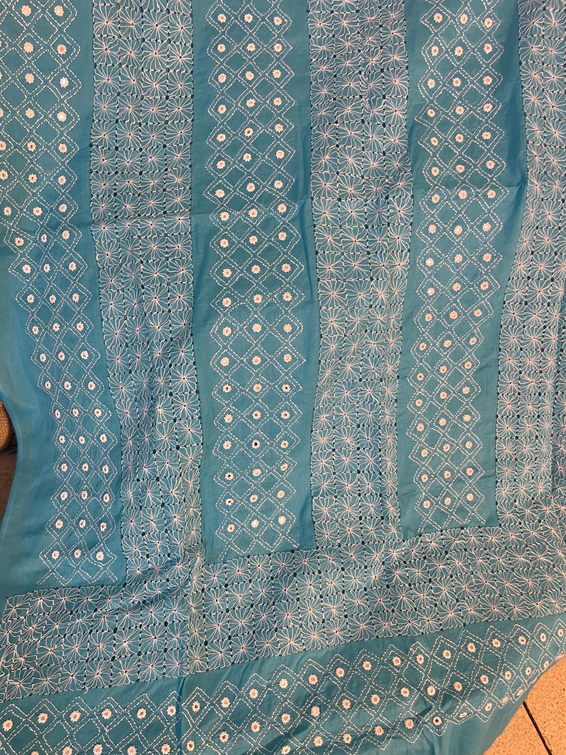 Teal Blue with White Taarkashi & Sheesha Kaari Pure Lawn Unstitched Suit | Teal Blue Pure Lawn Dupatta - Image 5