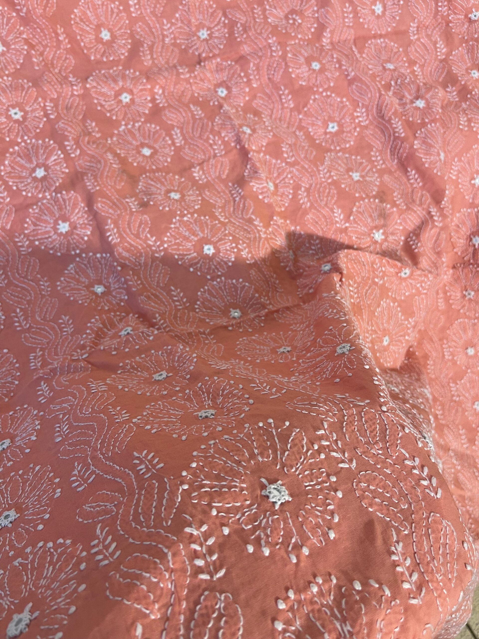 Coral Peach Chikankari Shisha 2-Piece Pure Lawn Suit – Handmade Embroidered Unstitched Suit - Image 5