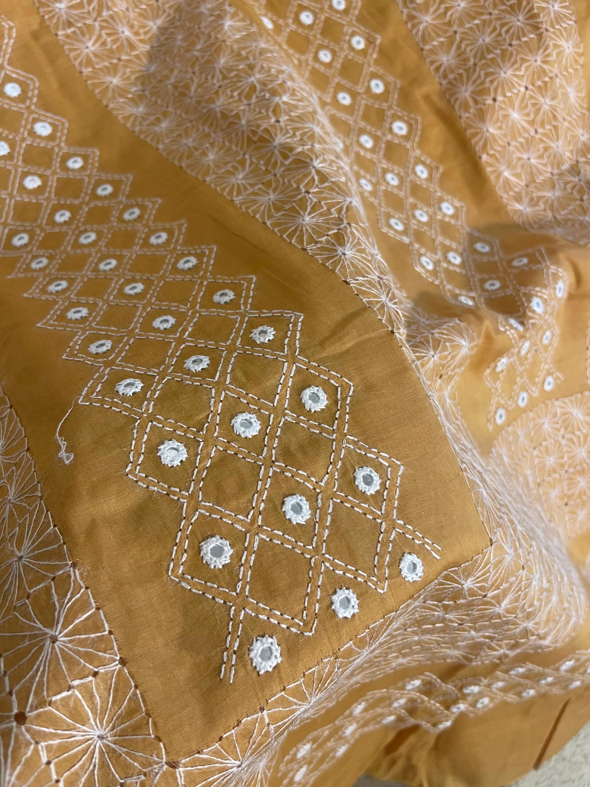 Camel Brown with White Taarkashi & Sheesha Kaari Pure Lawn Unstitched Suit | Camel Brown Pure Lawn Dupatta - Image 3