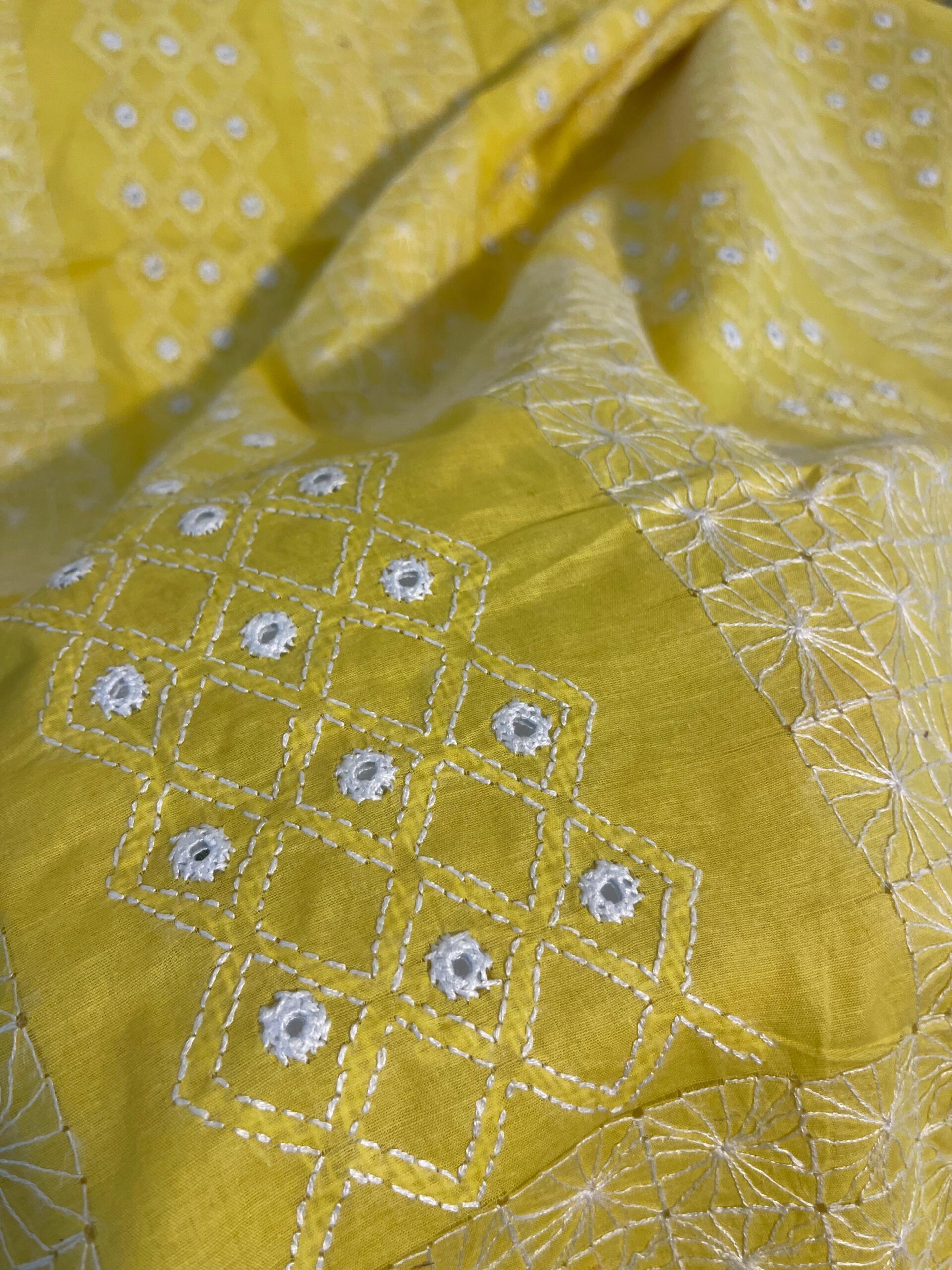 Premium Yellow with White Taarkashi & Sheesha Kaari Pure Lawn Unstitched Suit | Premium Yellow Pure Lawn Dupatta - Image 3