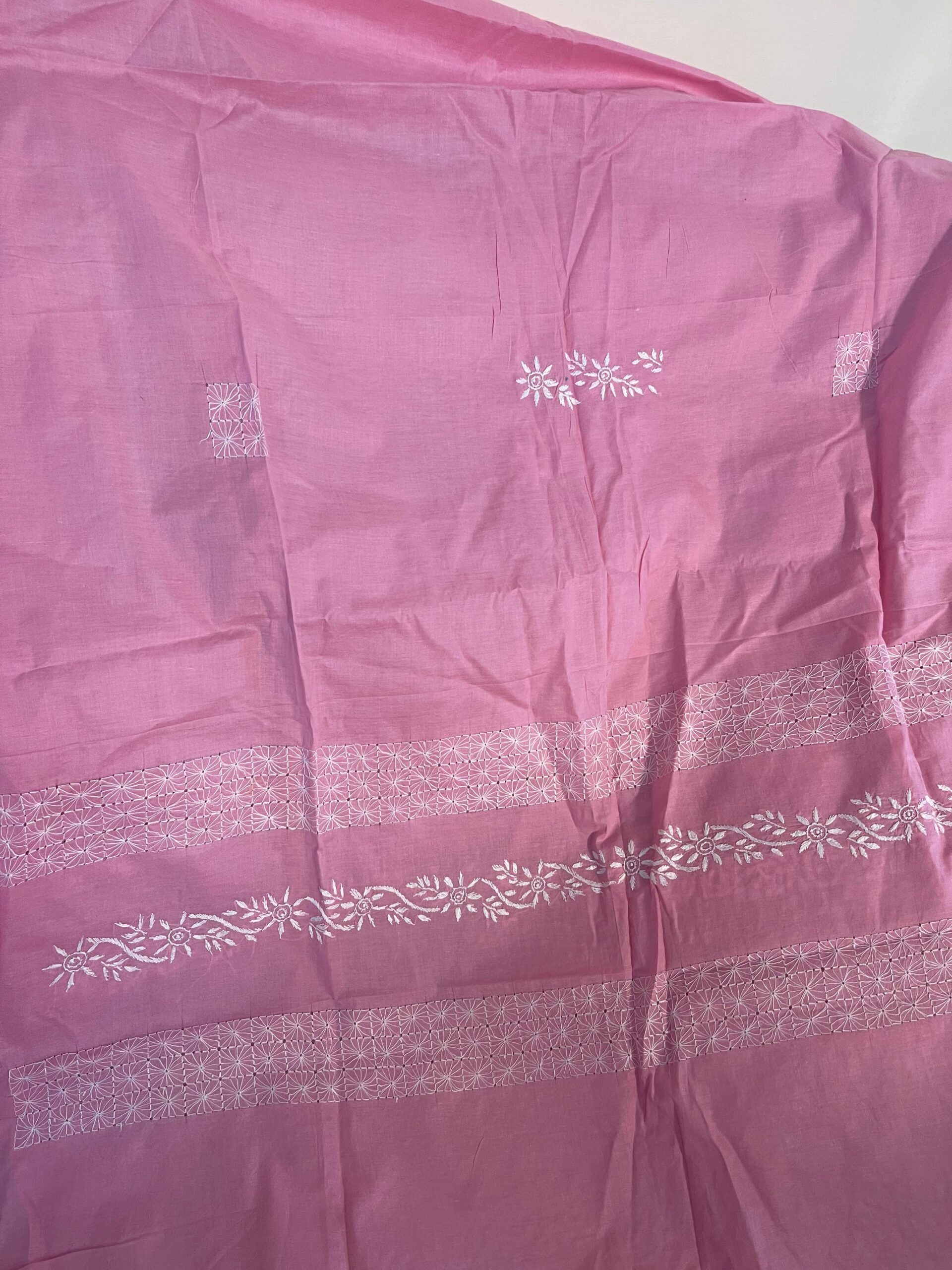 Tea Pink with White Floral Vine Hand Embroidery Pure Lawn Unstitched Suit | Tea Pink Pure Lawn Dupatta - Image 2