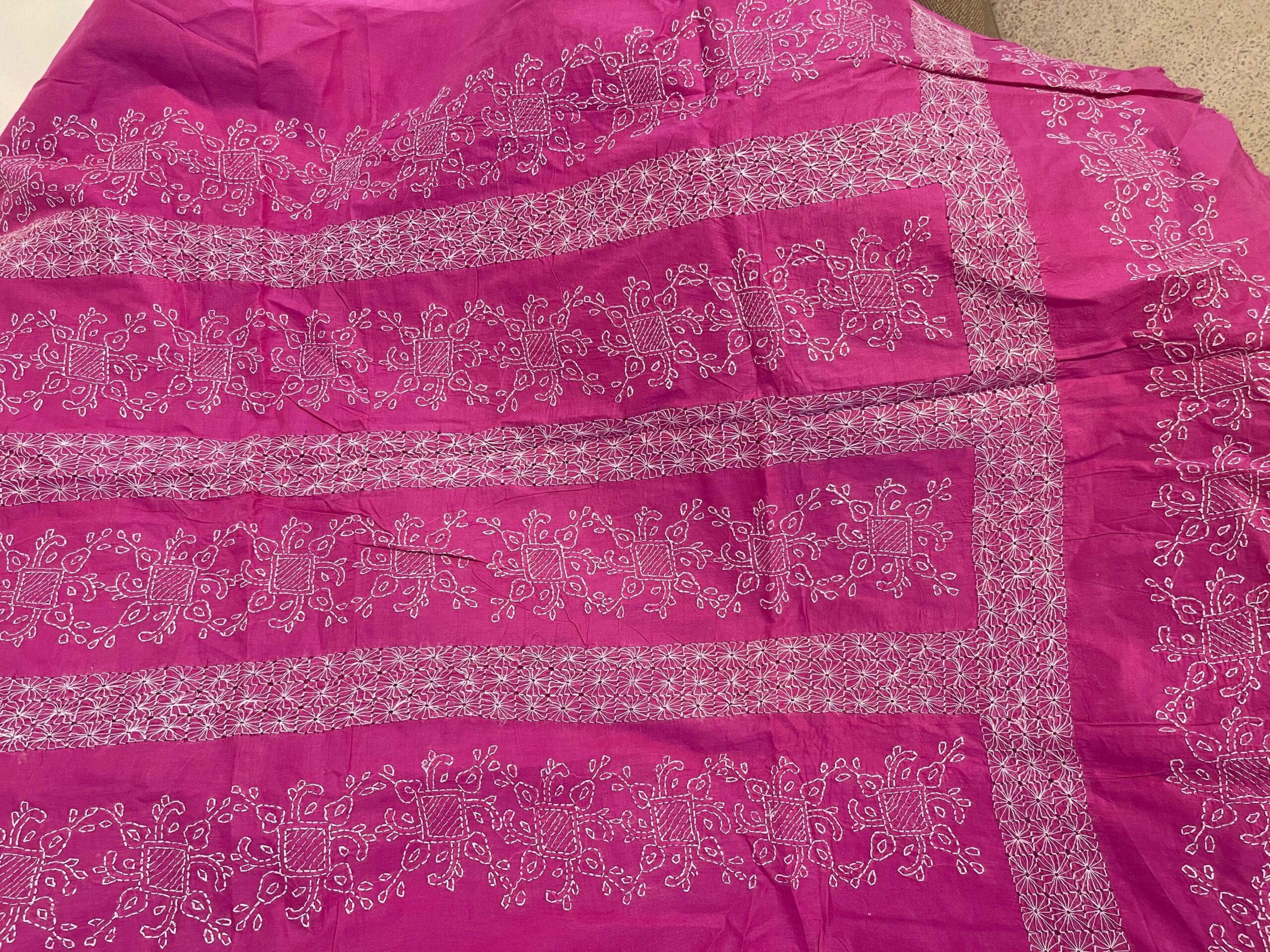 Shocking Pink with White Paisley & Floral Chikankari Premium Pure Lawn Unstitched Suit | Shocking Pink Pure Lawn Dupatta - Image 4