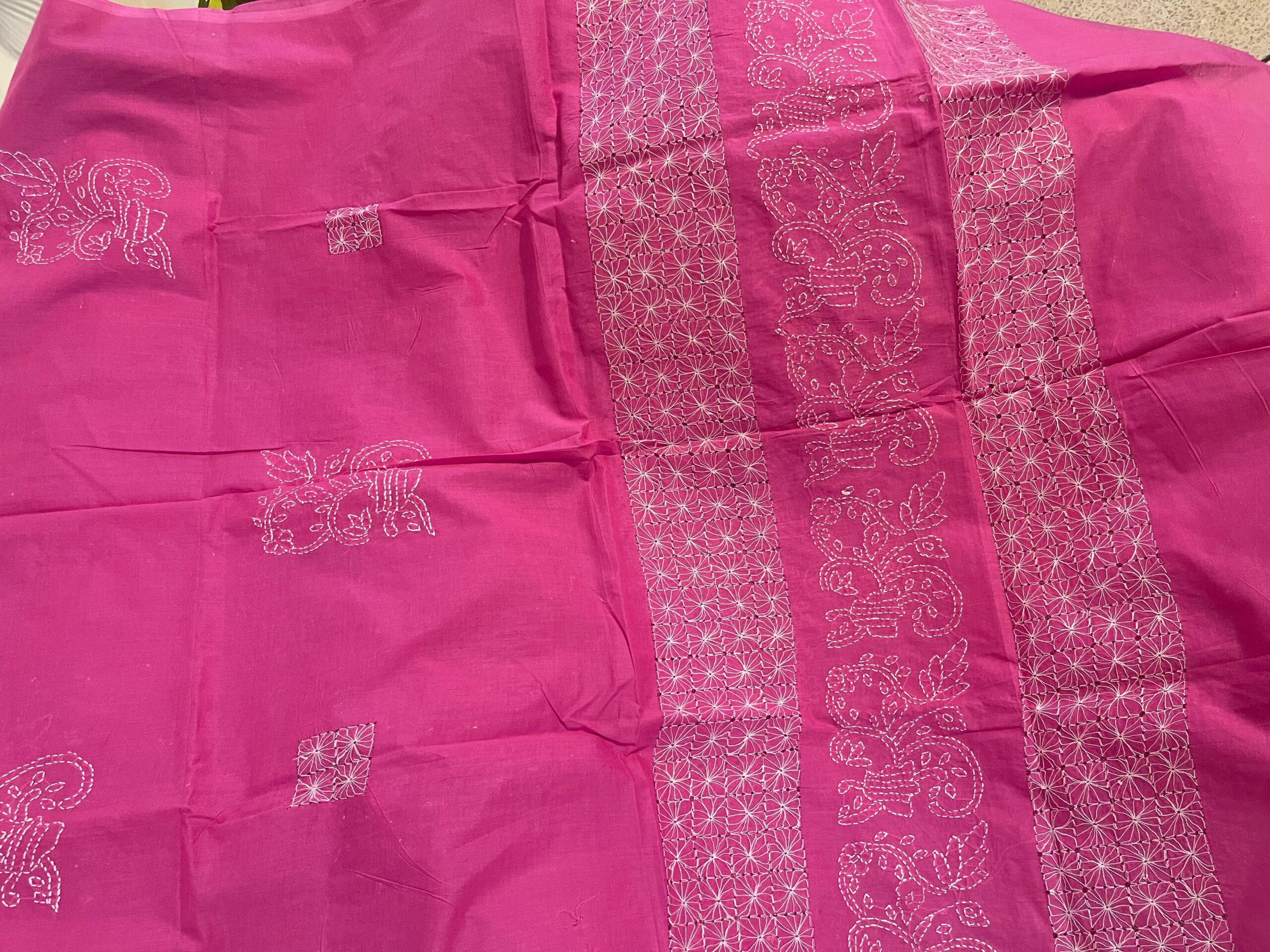 Shocking Pink with White Handmade Tarkashi & Chikankari Premium Pure Lawn Unstitched Suit | Shocking Pink Pure Lawn Dupatta - Image 3