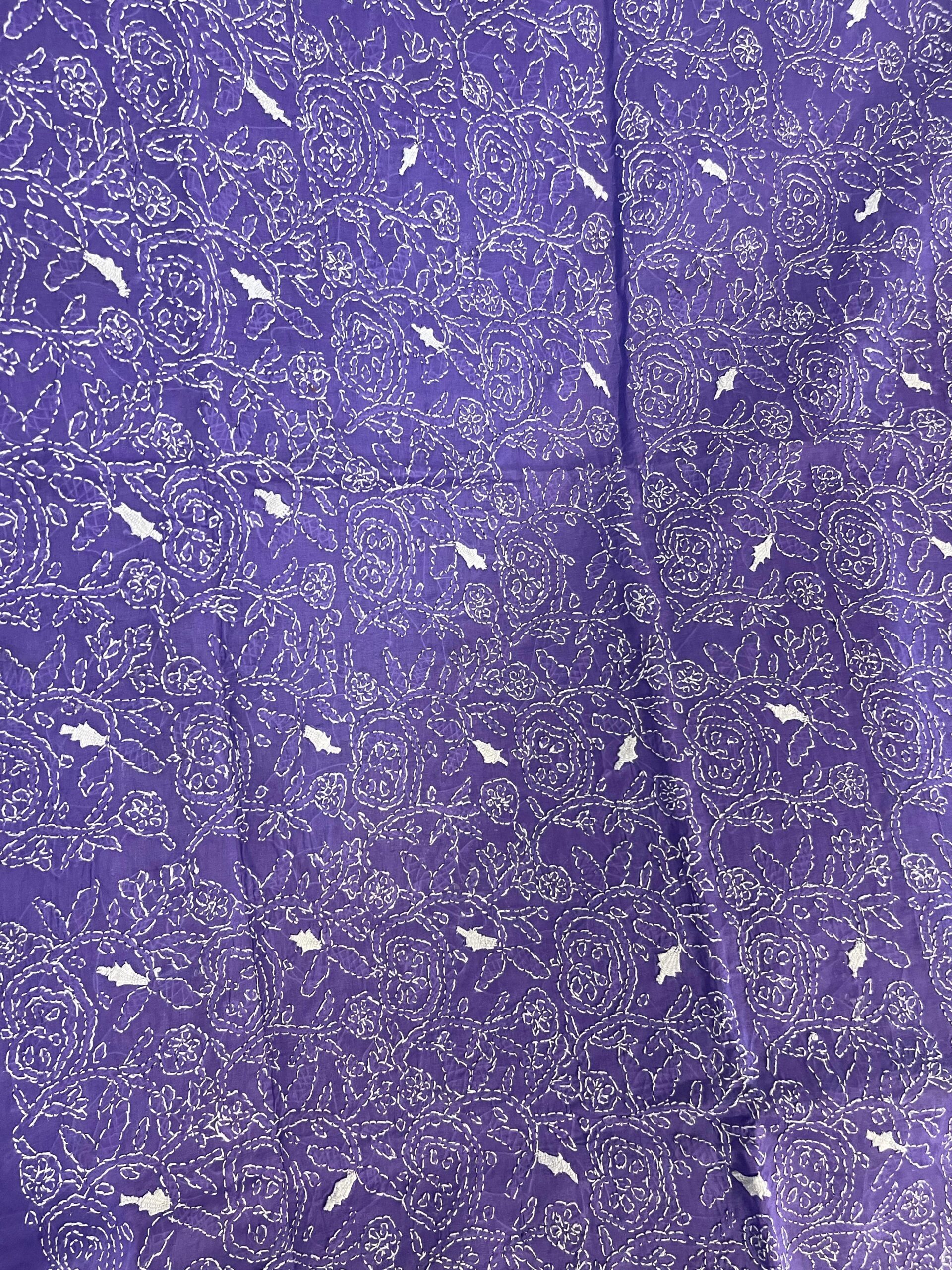 Purple with White Floral & Paisley Handmade Embroidery Premium Lawn Unstitched Suit | Purple Embroidered Dupatta - Image 5