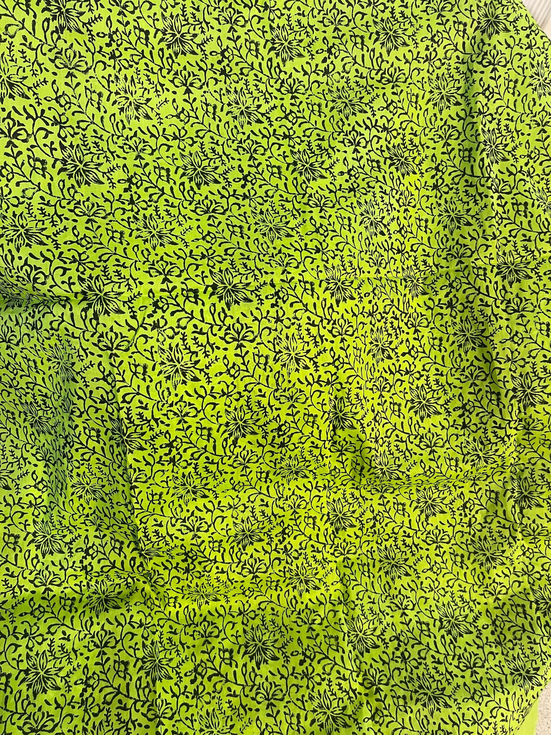 Lime Green with Forest Green & White Block Print & Chikankari Pure Lawn Unstitched Suit | Lime Green Pure Lawn Dupatta - Image 4