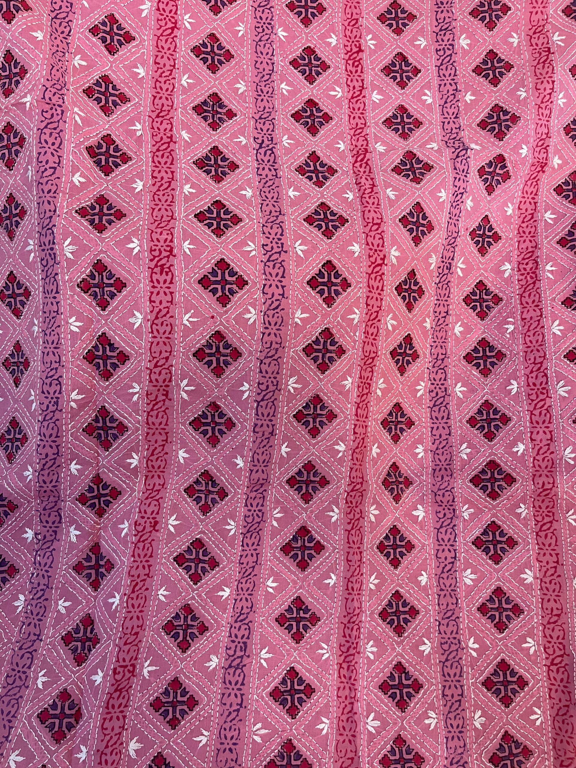 Rose Pink with Berry Purple & White Block Print Pure Lawn Unstitched Suit | Rose Pink Pure Lawn Dupatta - Image 2